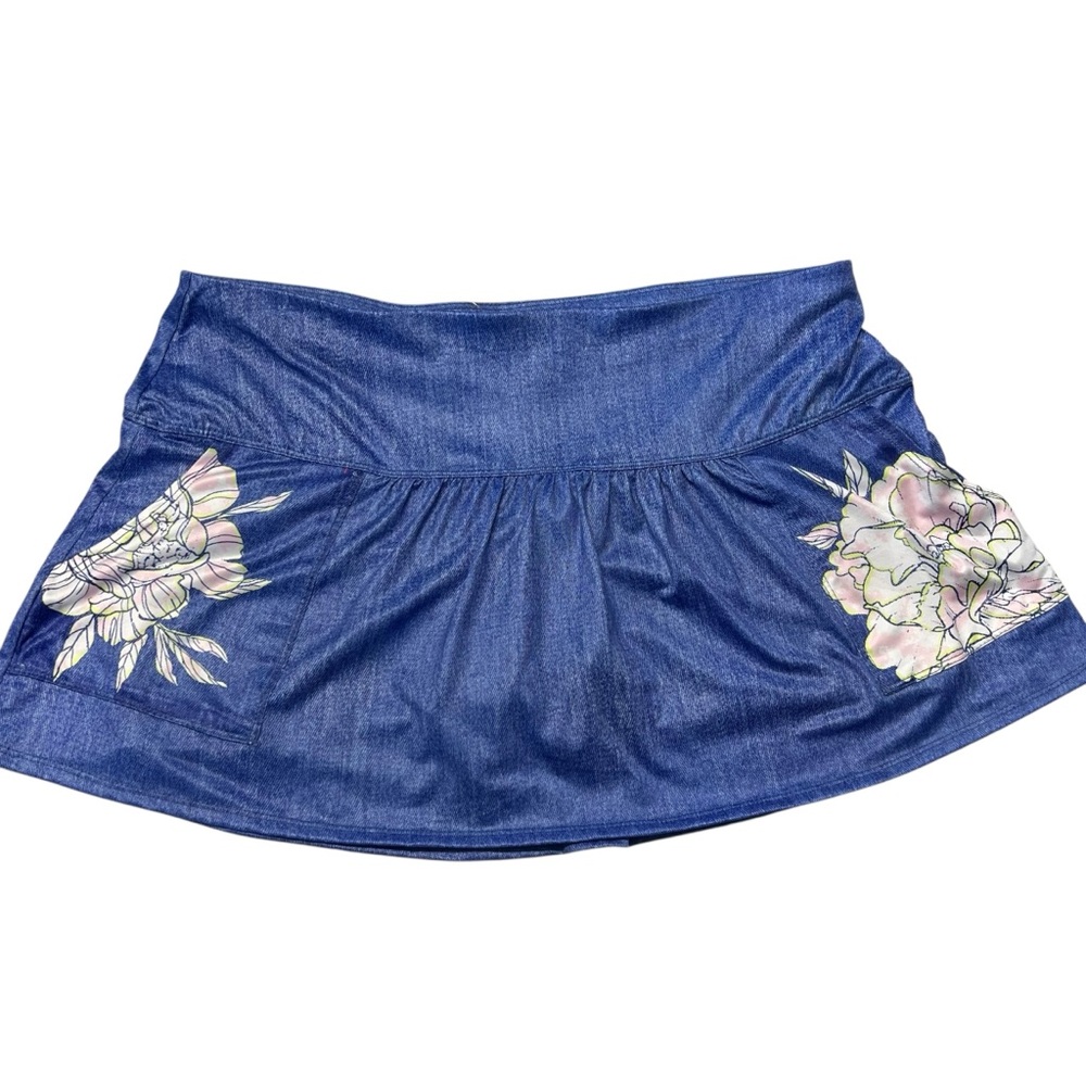 Lucky in Love Women’s Blue Pleated Floral Skort  Size XL (14)